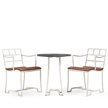 295. Carl Hörvik, a garden furniture set, a table and a pair of chairs, possibly produced by Thulins vagnfabrik, Skillingaryd, Sweden.