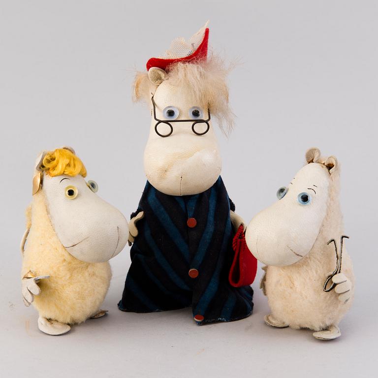 Three 1950s/early 60s Atelier Fauni Moomin characters, Finland.