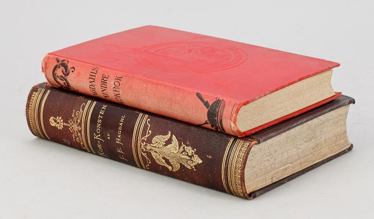 KOKBÖCKER, 2 vol, bla "Kok-konsten som vetenskap och konst..." av Ch. Em. Hagdahl, Stockholm 1896.