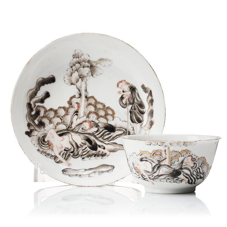 Kopp med fat, kompaniporslin. Qingdynastin, Qianlong (1736-95).