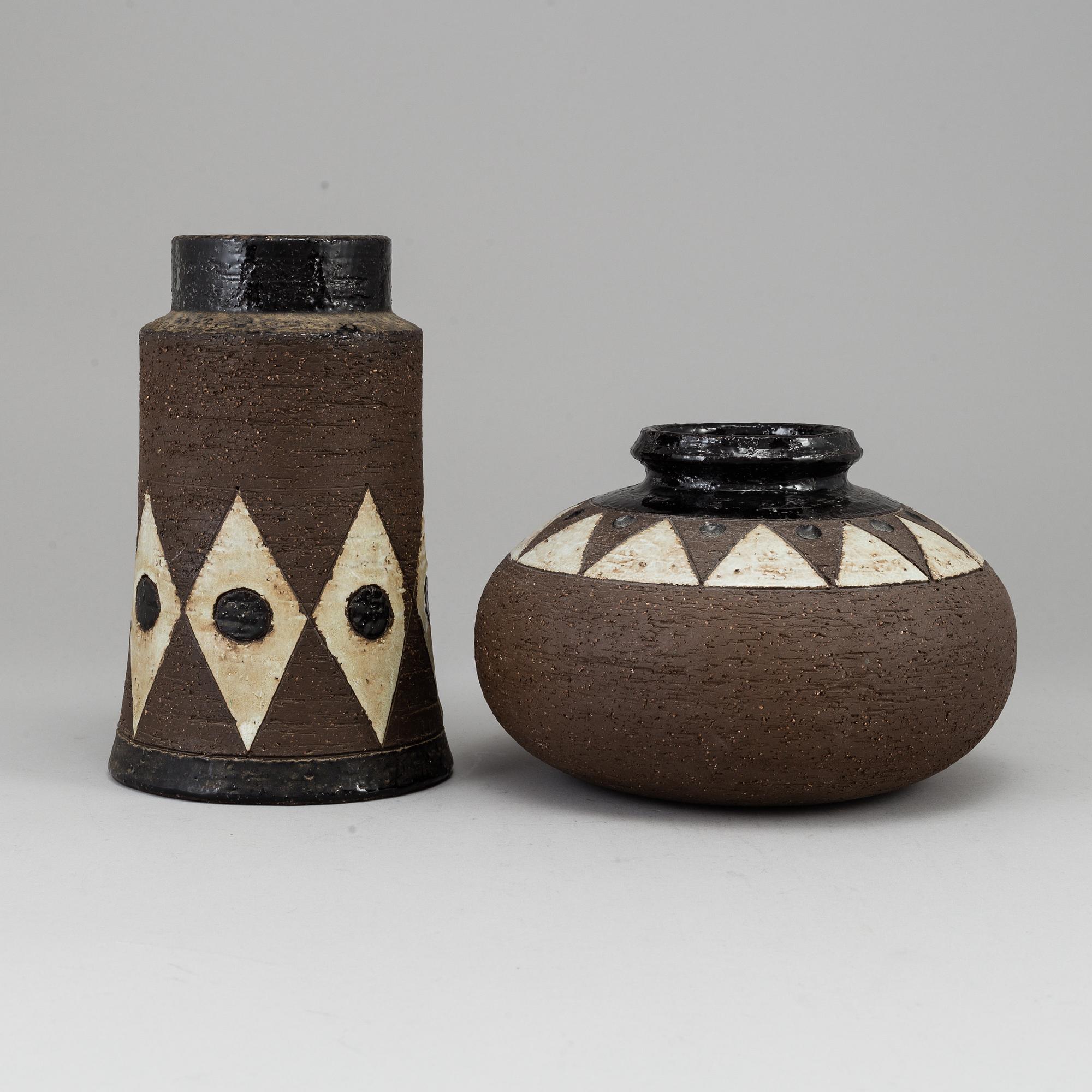 INGER PERSSON, two stoneware vases, Rörstrand Ateljé, Sweden, signed.