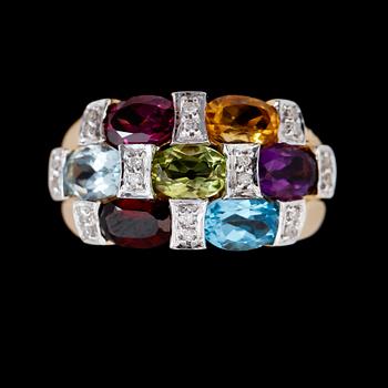 RING, 18K guld, diamanter, ametister, topaser, citriner, turmaliner.