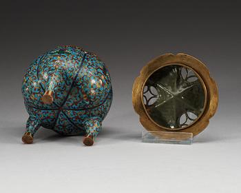 RÖKELSEKAR med LOCK, cloisonné. Qing dynastin, Jiaqing (1796-1820).