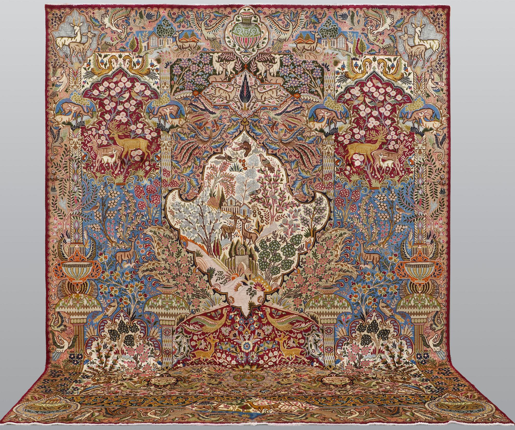 A carpet, Figural Kashmar, ca 385 x 295 cm.