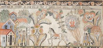 BONADSMÅLNING, allmoge, på papper, Hemsiö, daterad 1806