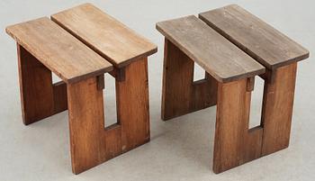 A pair of Axel-Einar Hjorth pine stools by Nordiska Kompaniet, 1930's.