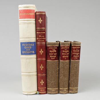 BÖCKER, 4 vol i 3+1+1, bla "Svenska öden och äfventyr" I-IV, av August Strindberg, Stockholm 1883-90.