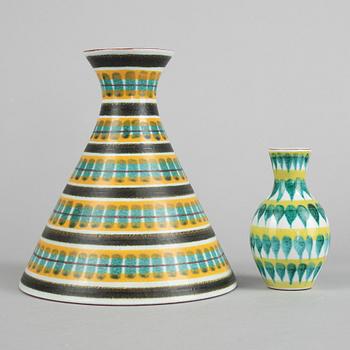 Stig Lindberg, a faience table lamp base and a vase, Gustavsberg studio.