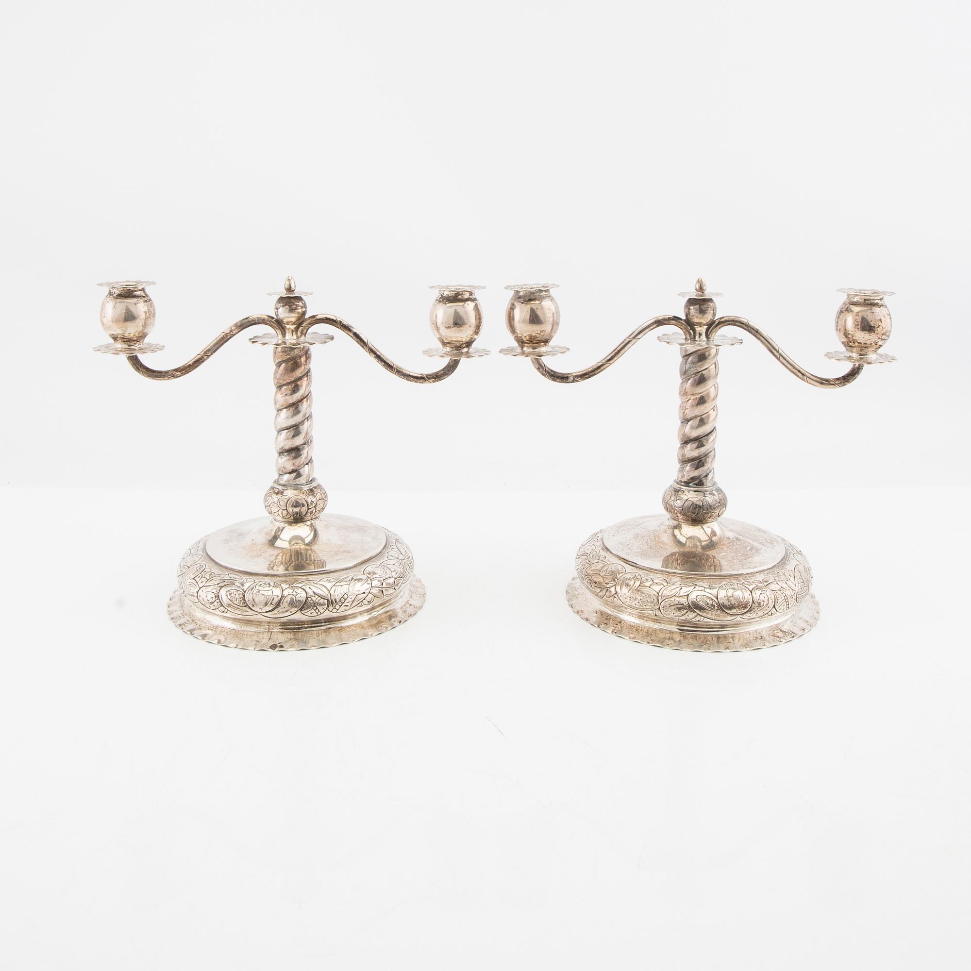 Anders Nilsson candelabras, a pair, silver, Lund 1925.