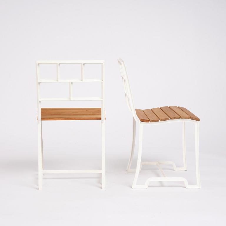 Carl Hörvik, a set of six white lacquered garden chairs for 'Stadshotellet Båstad' or 'Restaurant Lindgården', ca 1927-29.