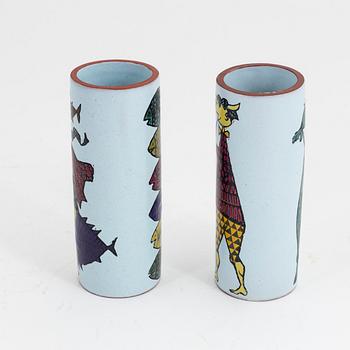 Stig Lindberg, two earthenware 'Karneval' vases, Gustavsbergs studio.