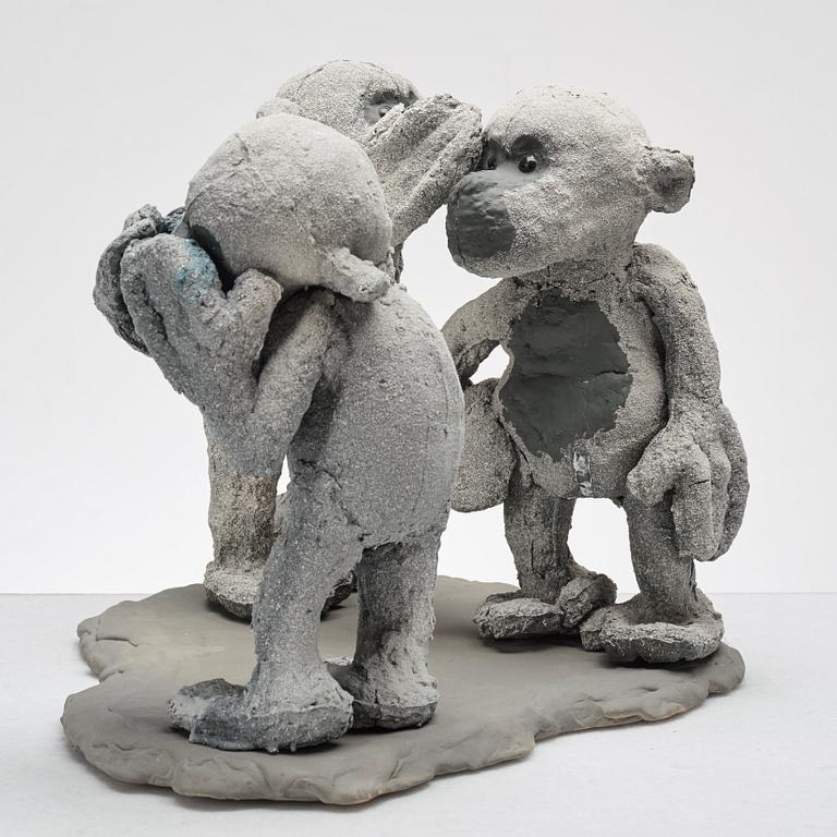 Mårten Medbo, a stoneware sculpture "Schoolyard Monkeys", signed and dated 2010.