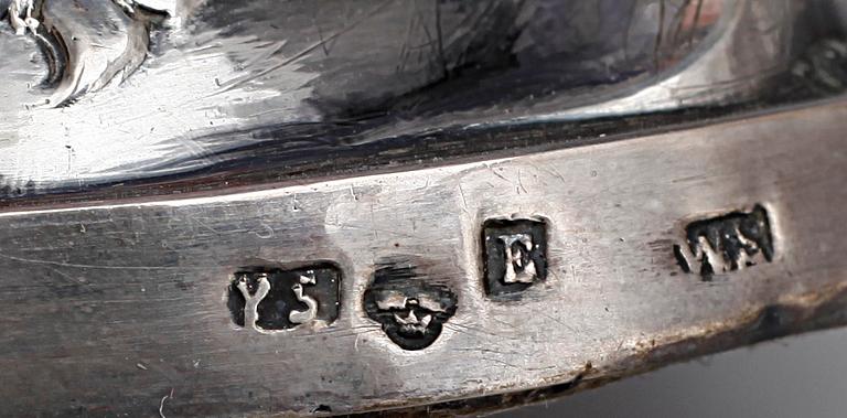 SALTKAR, 2 st, silver samt glas, nyrokoko, bl a Wilhelm Sandberg, Ängelholm 1877.