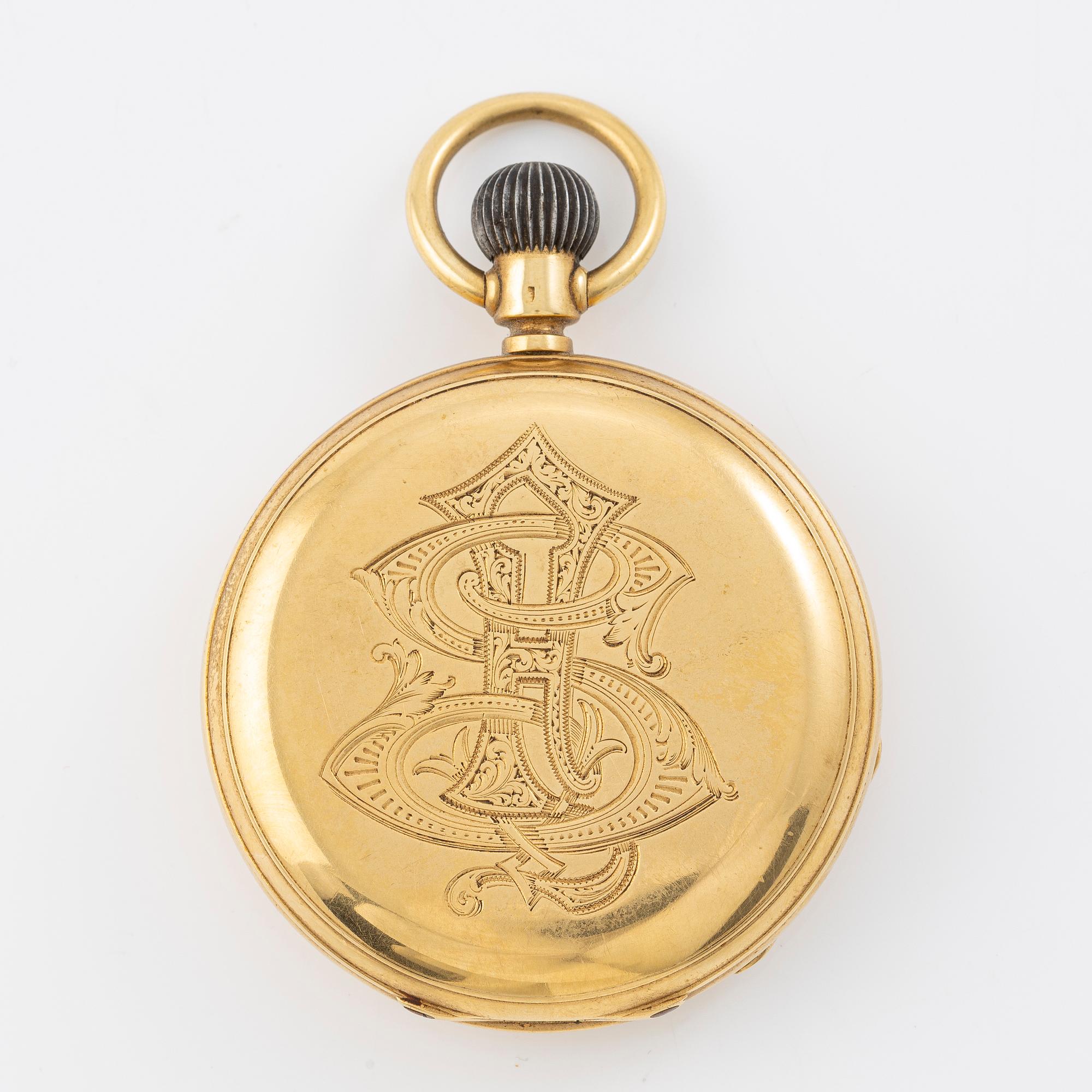 Pocket watch, hunter, 18K gold, 50 mm.