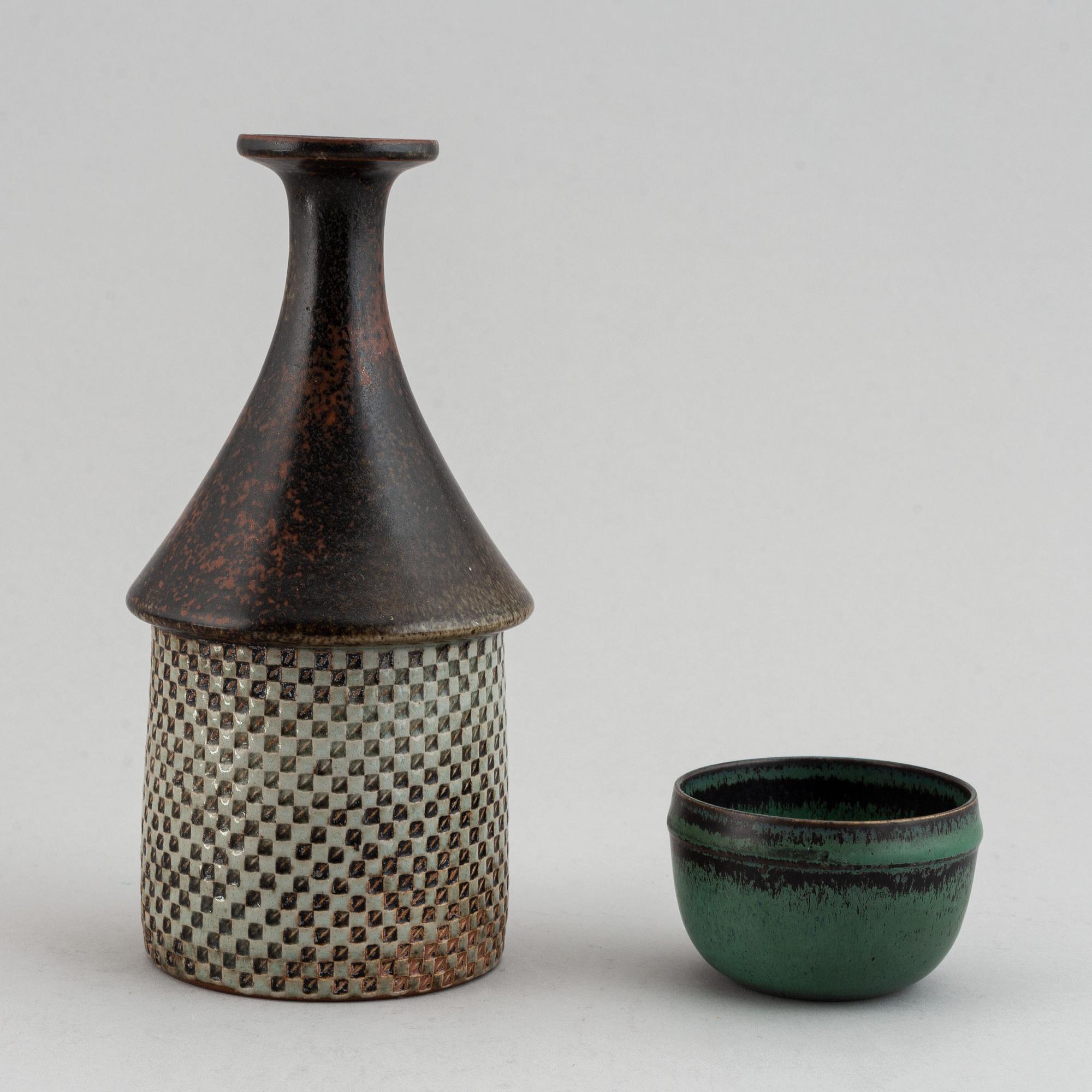 Stig Lindberg, a stoneware small bowl and a vase, Gustavsberg Studio, Sweden.