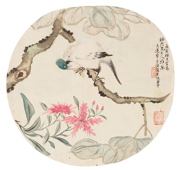 Two Fan paintings by unknown artis, late Qing dynasty.