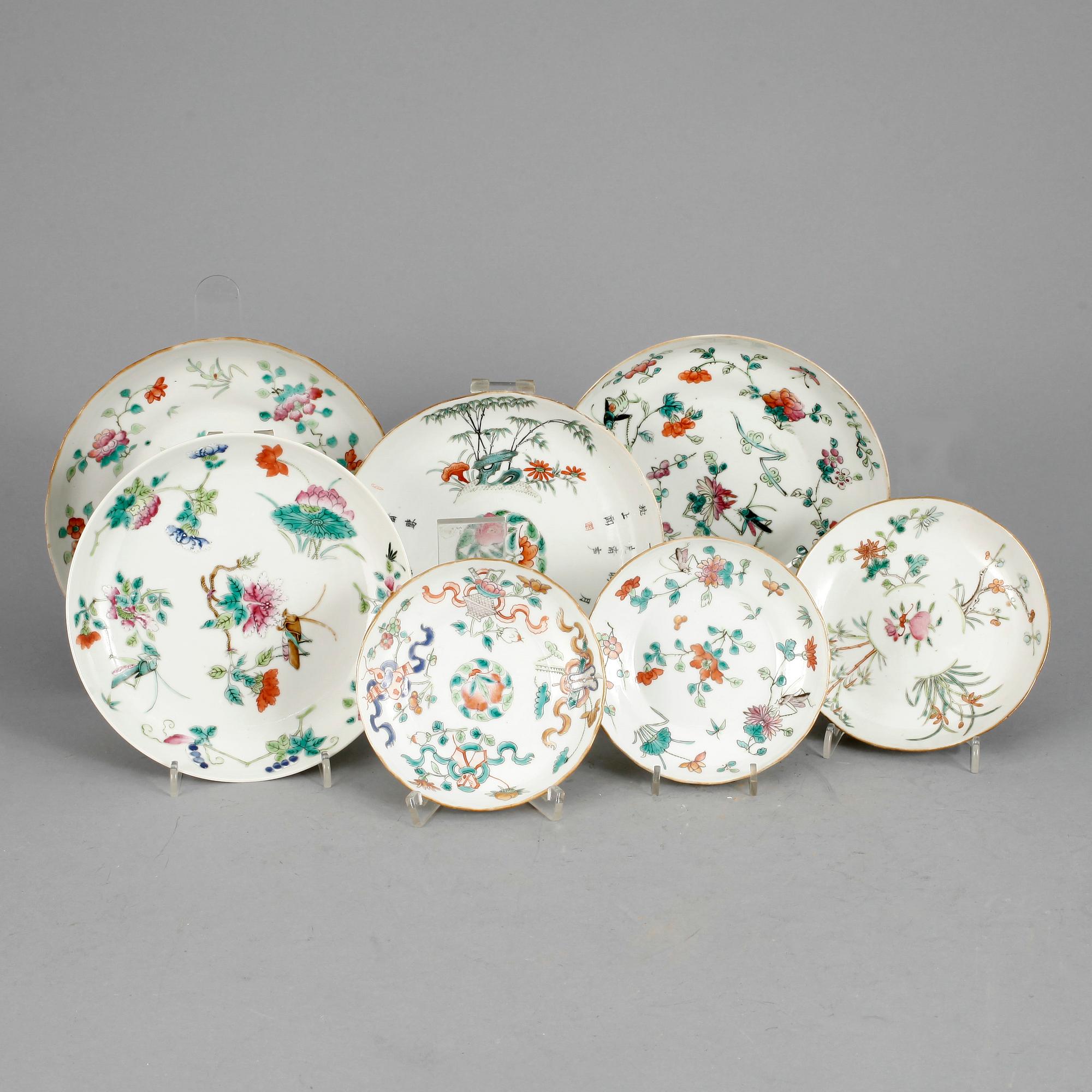 FAT SAMT TALLRIKAR, 7 st, porslin, Kina 1800-1900-tal.