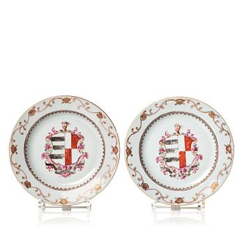 A pair of famille rose armorial dishes, Qing dynasty, Qianlong (1736-95).