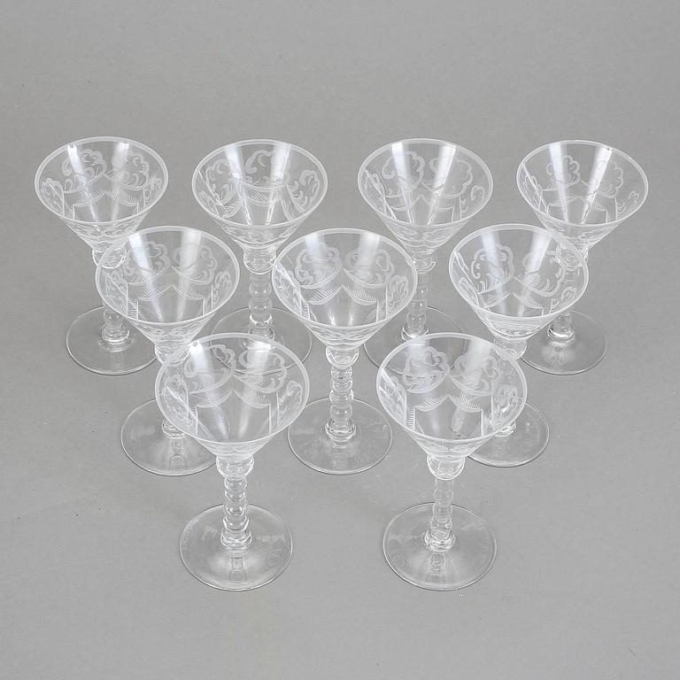 LIKÖRGLAS/SHOTSGLAS, "Molnet", 9 st. Simon Gate, Orrefors, 1920-40-tal.