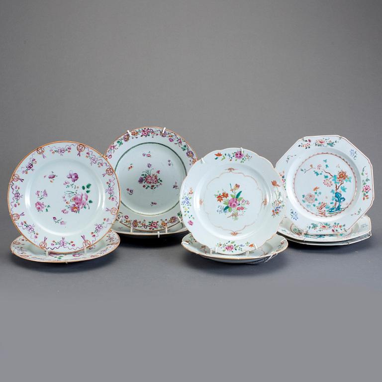 TALLRIKAR, 9 st, kompaniporslin, Kina, Qianlong (1736-95).