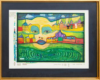 Friedensreich Hundertwasser, serigraph in colours with metal embossing numbered 1649/3000.