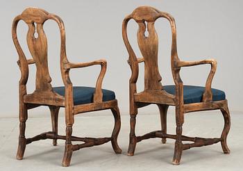 A pair of Swedish Rococo 18th century armchairs.