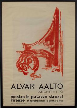 AFFISCH, Alvar Aalto utställning, Palazzo Strozzi, Firenze, 1966.