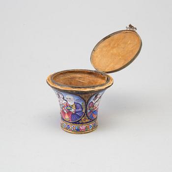 A Qajar polychrome enamelled ghalian cup, Persia, 19th century.