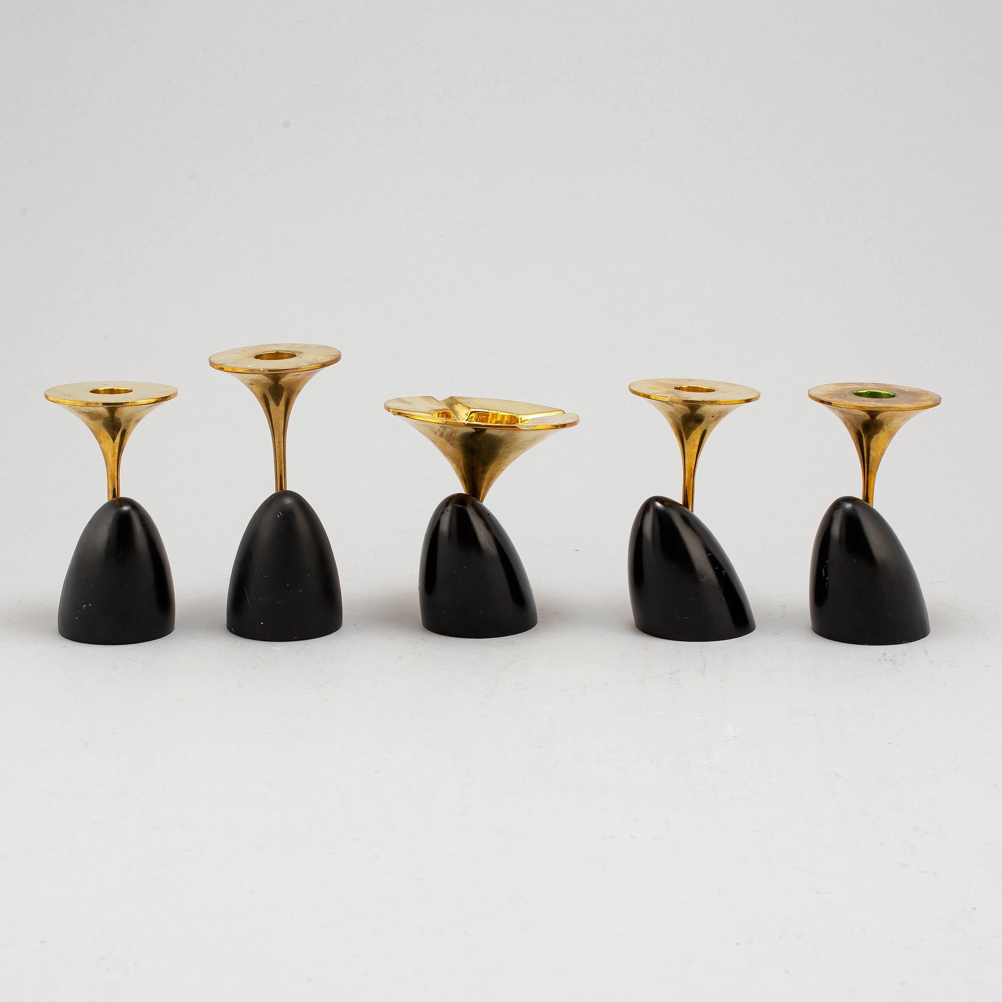 Four candlesticks and one ashtray, 1960's.