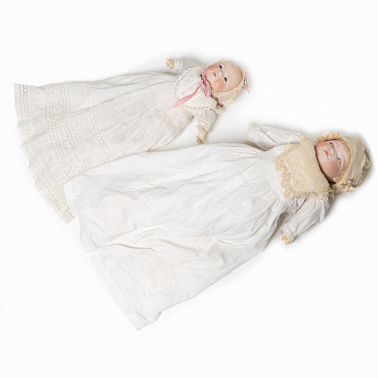 Baby dolls, 2 pcs, Germany 1920s, manufacturers Grace S Putnam and Louis Amberg.