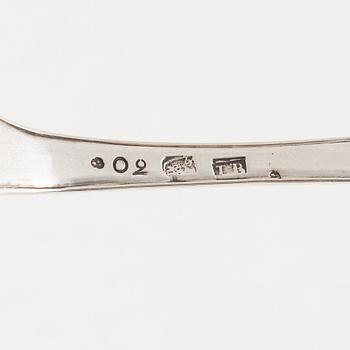 Skedar, 8 st, silver, bl.a. Stephan Westerstråhle, Stockholm 1794.