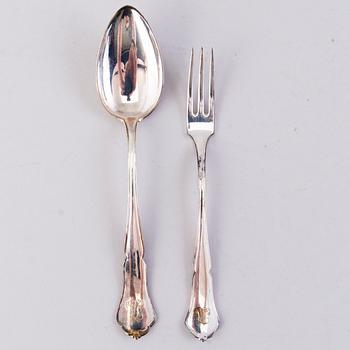 Chippendale silver cutlery, 34 pcs, Finnish hallmarks from the latter half of the 20th Century.