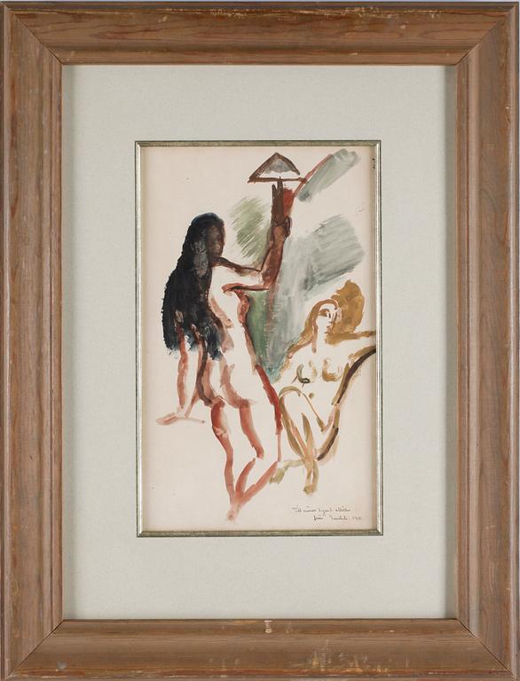 GÖSTA SANDELS. Blandteknik. Signerad med dedikation. Daterad 1917.