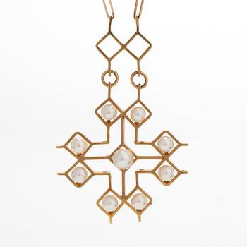 Hänge, 18K guld med odlade pärlor, samt kedja, 14K guld.