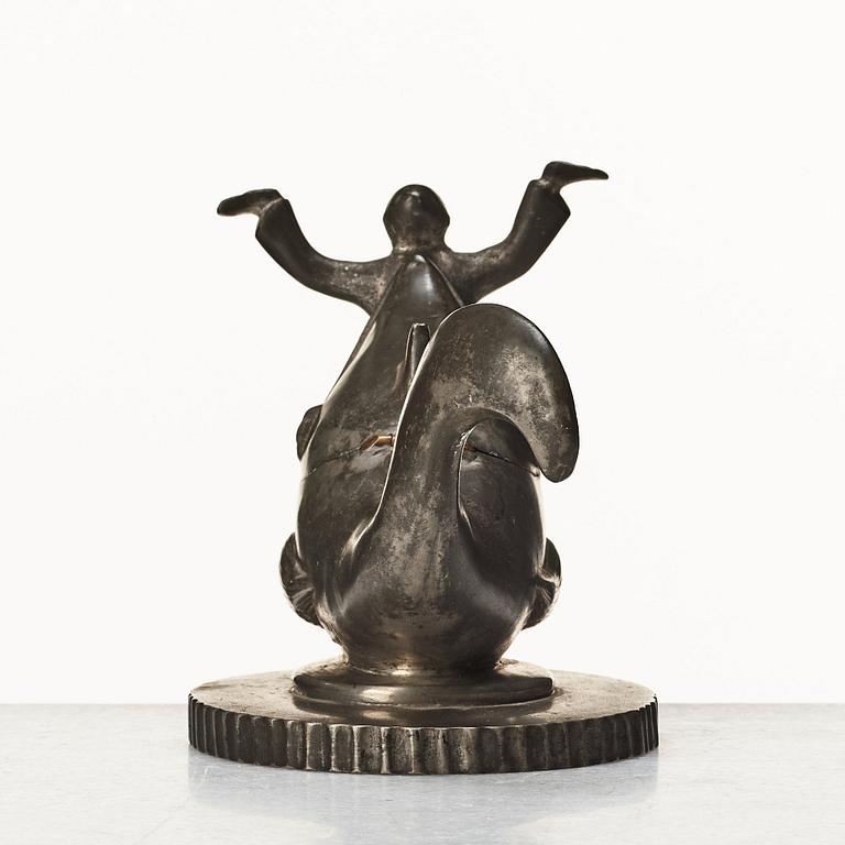 Carl Milles, a pair of pewter candlesticks and inkwell, Herman Bergman, 1930, the model exhibited at the Stockholm Exhibition.