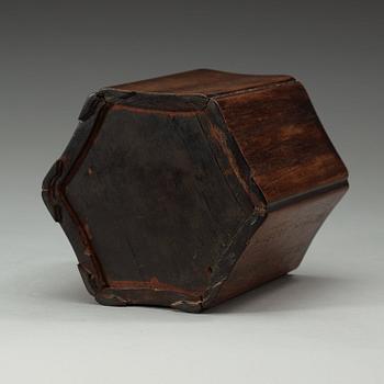 A Chinese wooden brush pot with inscriptions, 20th Century.