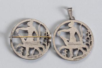 BROSCH OCH HÄNGE, 2 st, silver, Tore Strindberg, 1952. 12 g.