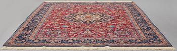 A CARPET, an old Isfahan, ca 347 x 252 cm (+ the ends have 3 and 2,5 cm flat weave).