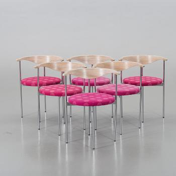 FREDRIK SIECK, a set of six chairs for Fritz Hansen Denmark later part of the 20th century.