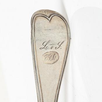 A collection of silver cutlery, various models, Petter Eneroth and Anders Lundqvist among others, 18th-20th century.