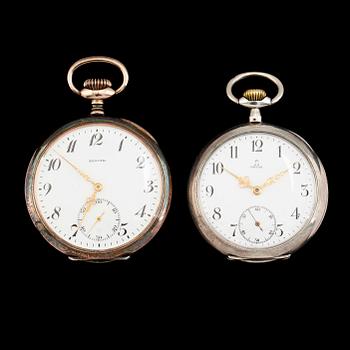 FICKUR, 2 st, silver, Omega och Zenith, 1900-talets första hälft.