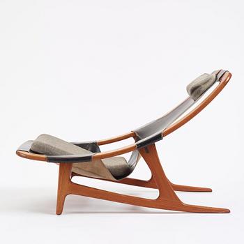 Arne Tideman Ruud, a teak and black leather lounge chair 'Holmenkollen'/'3030', A/S Inventar, Gjövik, Norway 1960s.