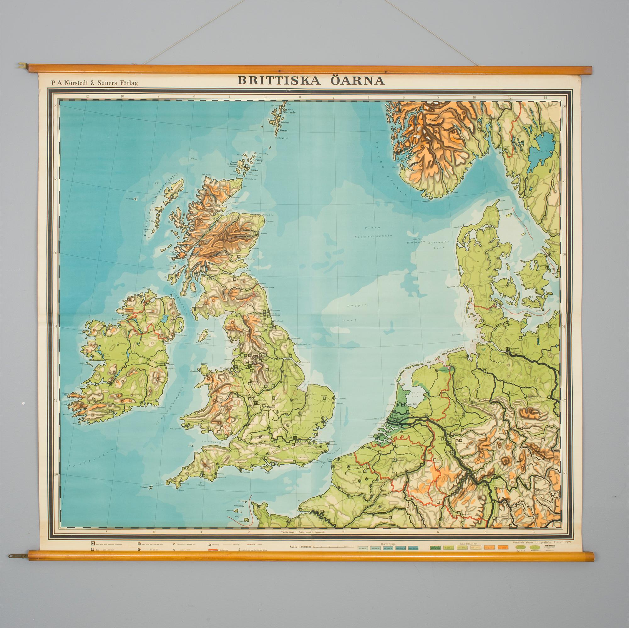 SKOLKARTA, "Brittiska öarna", Norstedts & söner, 1922.