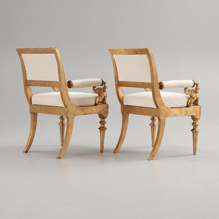A pair of armchairs attributed to Karl Friedrich Schinkel, marked "Schloss Berlin", Berlin circa 1830.