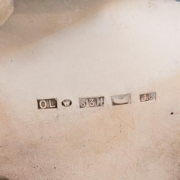 A silver sugar tong and a 3-piece silver coffee set, mark of Juho H. Pekuri, Oulu 1931 and Finnish import marks 1938.