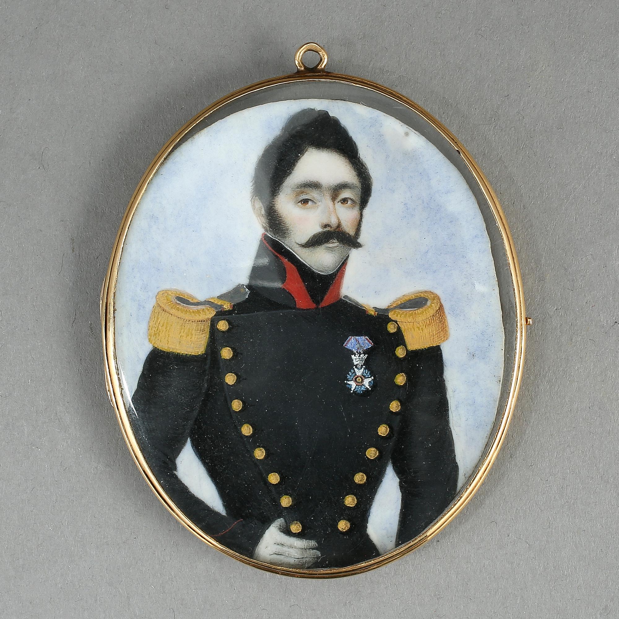 OKÄND KONSTNÄR, gouache, miniatyr, troligen Frankrike, 1800-talets första hälft. Ram i 18k guld.