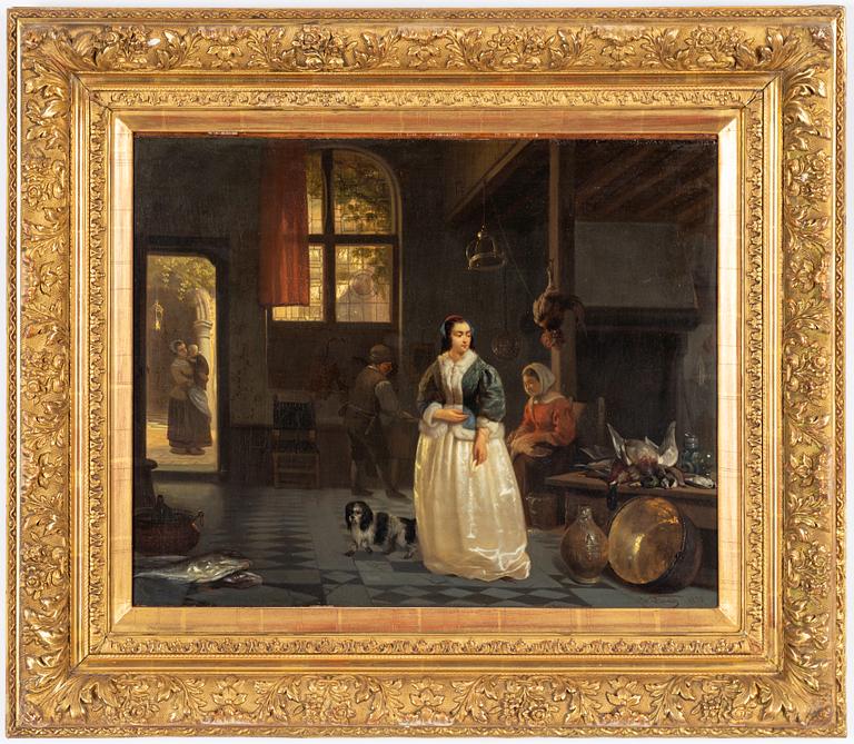 Willem I Linning, Interior with Young Woman and Dog.