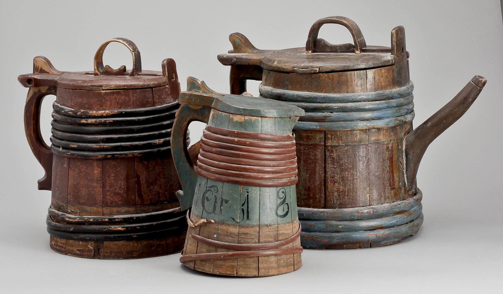 STÅNKA o PIPSTÅNKOR, 1+2 st, Allmoge, 1800-tal.