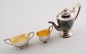 KAFFESERVIS, 3 delar, silver, K Anderson, Stockholm 1906. Vikt ca 884 gram.