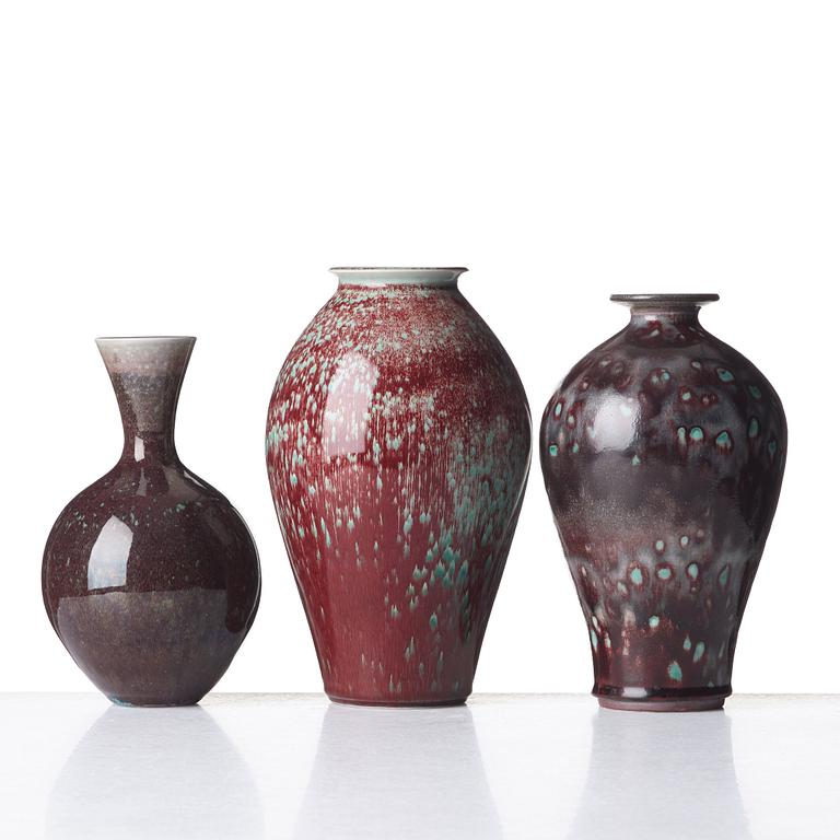 Berndt Friberg, vaser, 3 st, Gustavsbergs studio 1974-78.
